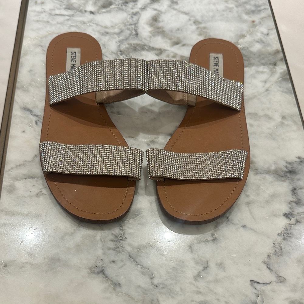 Steve Madden Silver Rhinestone Slide Sandals